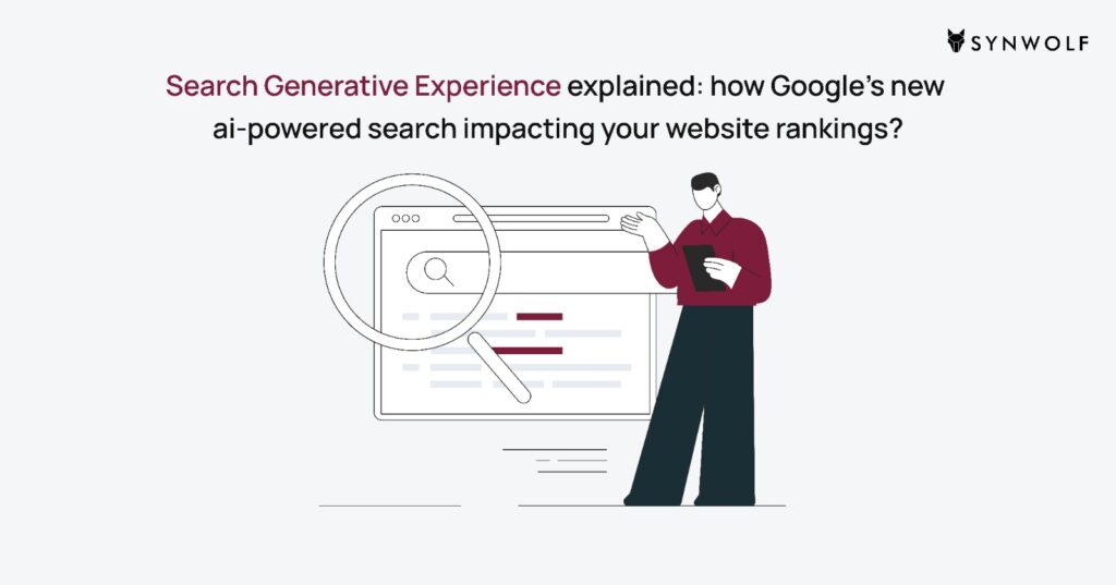 Illustration showing Google SGE AI results taking over traditional search listings