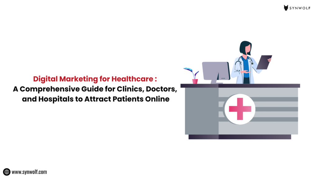 Illustration of doctor using digital marketing for healthcare to get online appointments.